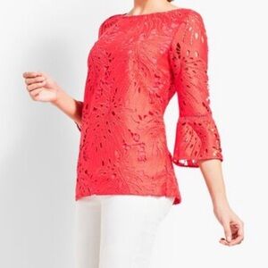 Talbots eyelet flounce sleeve top